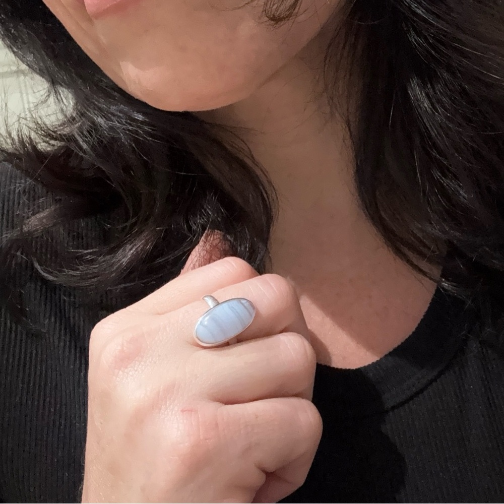 Elegant Blue Lace Agate Statement Ring in 925 NEW!